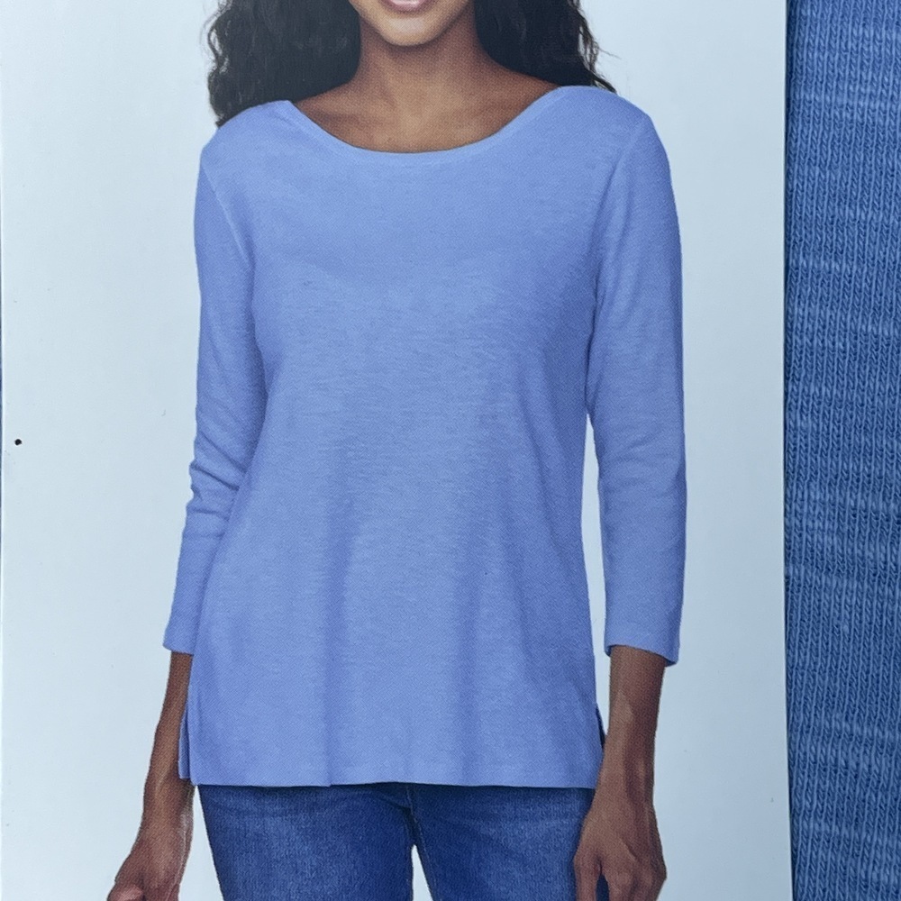 Kirkland Signature Women's XL 3/4 Sleeve Boatneck Slub Tee Blue e0774